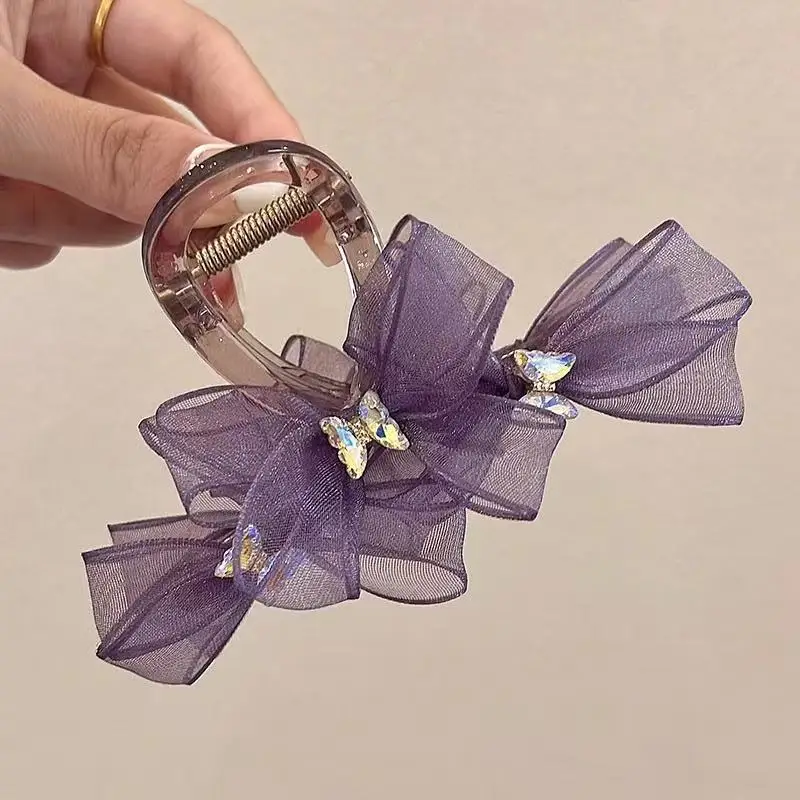 قطعة واحدة من مخلب شعر القوس الكوري الخيالي للغاية، مشبك رائع على شكل فراشة من حجر الراين، مشبك شعر على شكل لفائف مزاجية #4