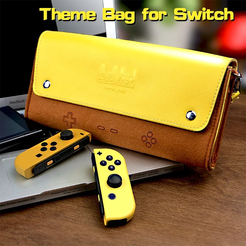 Leather Case Non-woven Fabrics Soft Carry Travel Bag Console Accessories Portable Protective Shell Yellow&Red for Nintend Switch