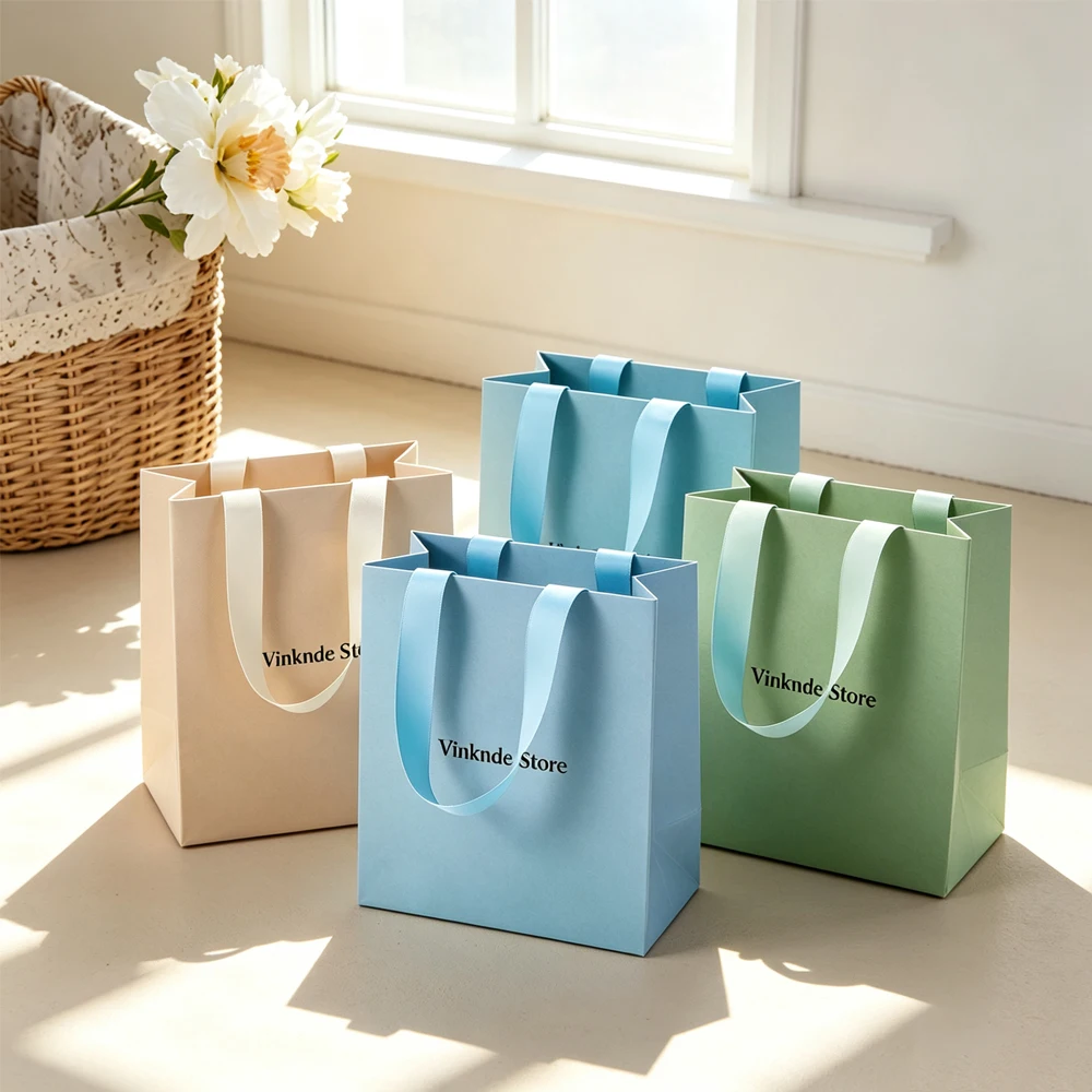 

Personalized Logo Jewelry Paper Handle Bag 12.5x7.5x15cm Cosmetic Rings Necklace Pendant Gift Wedding Candy Organizer Tote Pouch