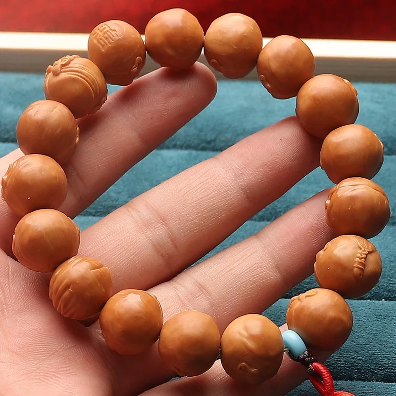 Handmade Evil Monk Monkey Bracelet, Walnut , Original , Smooth Beads, Small Seed Carving, Buddha Head, Bodhi Handh