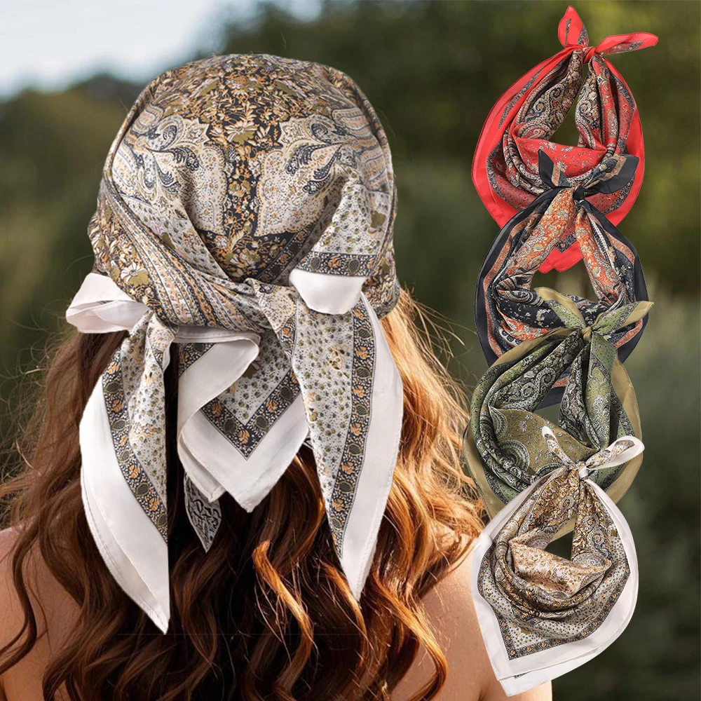 

4Pcs/set Paisley Pattern Square Headband Fashion Silk Hair Scarf Bands for Women Party Headwear Spring Hairband Headpiece