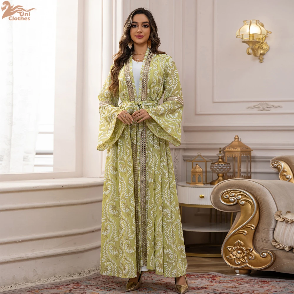 Dubai Donna Kimono aperto Abaya Abito interno musulmano Due pezzi Set Jalabiya Caftano Robe Arabo Musulmane Femme Abbigliamento da festa islamico