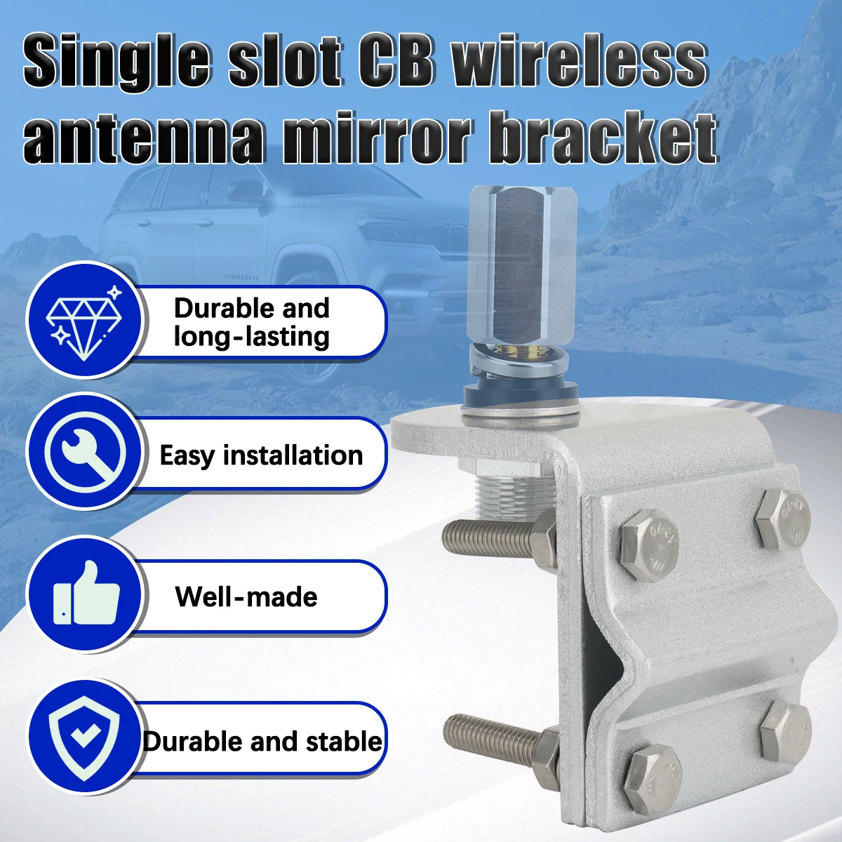 ABBREE Single slot CB Wireless Antenna Mirror Bracket Aluminum Corrosion-Resistant Suitable For Outdoor Antenna installation