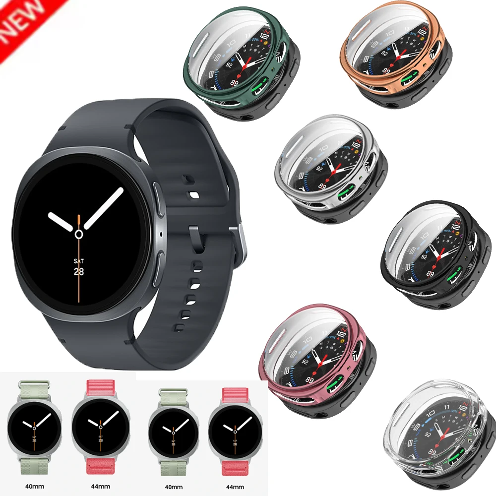 

Мягкий чехол из ТПУ, стекло для Samsung Galaxy Watch 8, 40 мм, 44 мм, ремешок для часов с защитой от падения, защитная пленка для экрана, рамка, бампер, Watch8, чехол