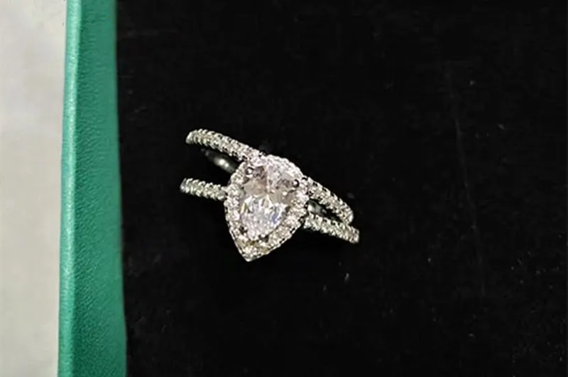 طقم خواتم فضة إسترليني للنساء ، مجوهرات راقية ، ترصيع ، 2 قيراط ، زركون AAA ، خطوبة ، زفاف ، حلقات إسقاط ، موضة