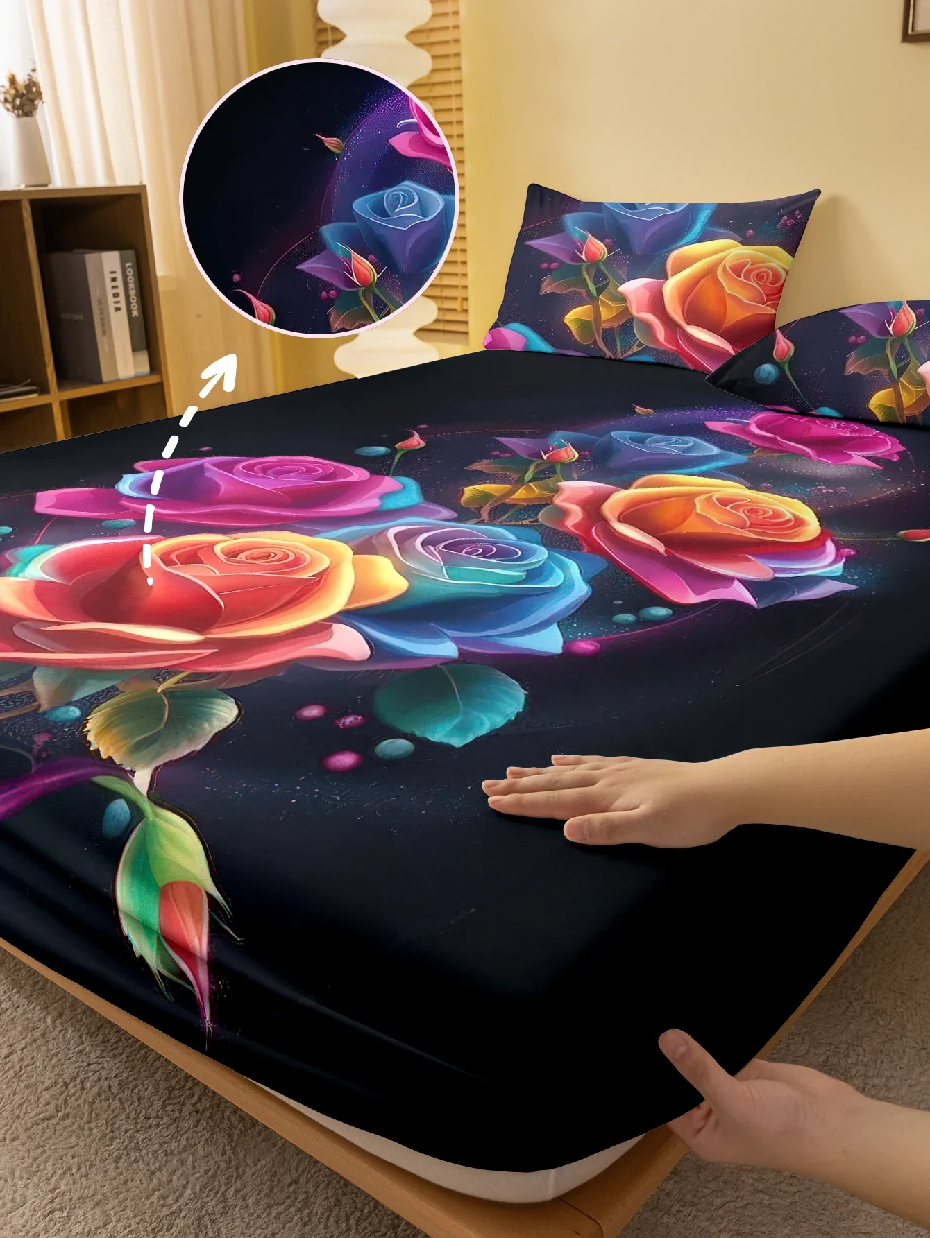 

1 Simple modern Plant Flower Colorful Rose digital printed frosted Fitted Sheet,bedroom printed bed cover,bedding(No pillowcase)