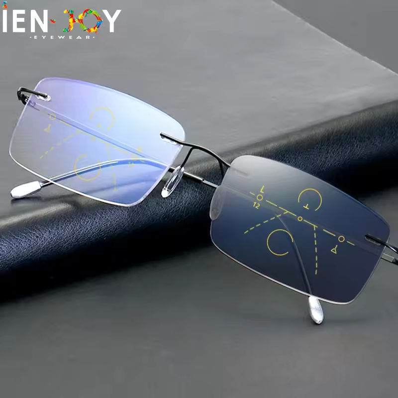 IENJOY gafas de lectura fotocromáticas ultraligeras de titanio sin montura gafas para presbicia multifocales progresivas para hombres y mujeres uv400