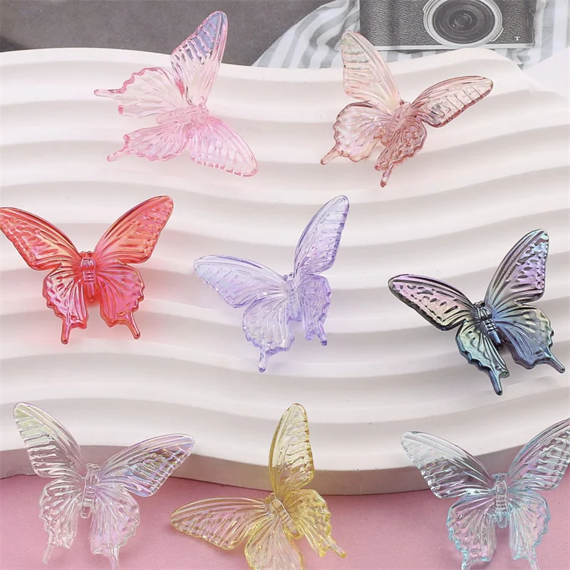 Wholesale 50pcs/lot color print animals cartoon butterfly shape acrylic straight hole beads diy jewelry accessory