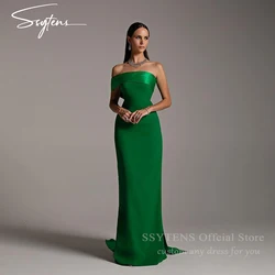 SSYTENS Elegant Long Green Satin Mermaid Evening Dresses One Shoulder Sleeve فساتين سهرة Saudi Customized Prom Dress for Women