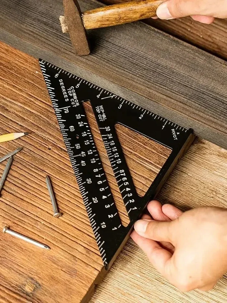 Règle triangulaire de 7 pouces, outil de mesure, outils de charpentier en alliage d'aluminium, règle d'angle métrique en pouces, vitesse carrée, outils pour le travail du bois