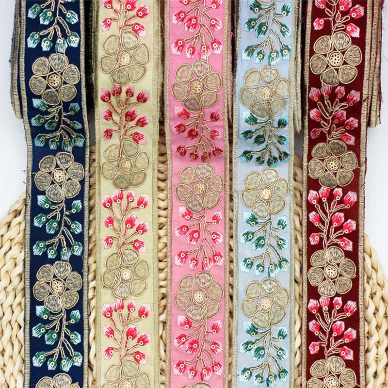 10Yards 45mm Vintage Ethnic Embroidery Ribbon Floral Lace Trim Webbibg Curtain Clothing Headwear Accessories For DIY Sewing