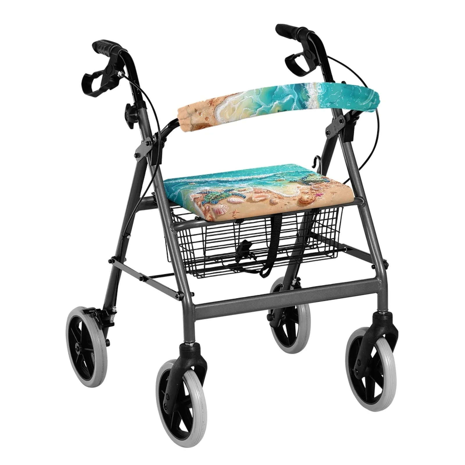 Coloranimal Sea Turtle Beach Shell 2 Pcs Rollator Seat Cover Polyester Walker Seat Cover for Seniors