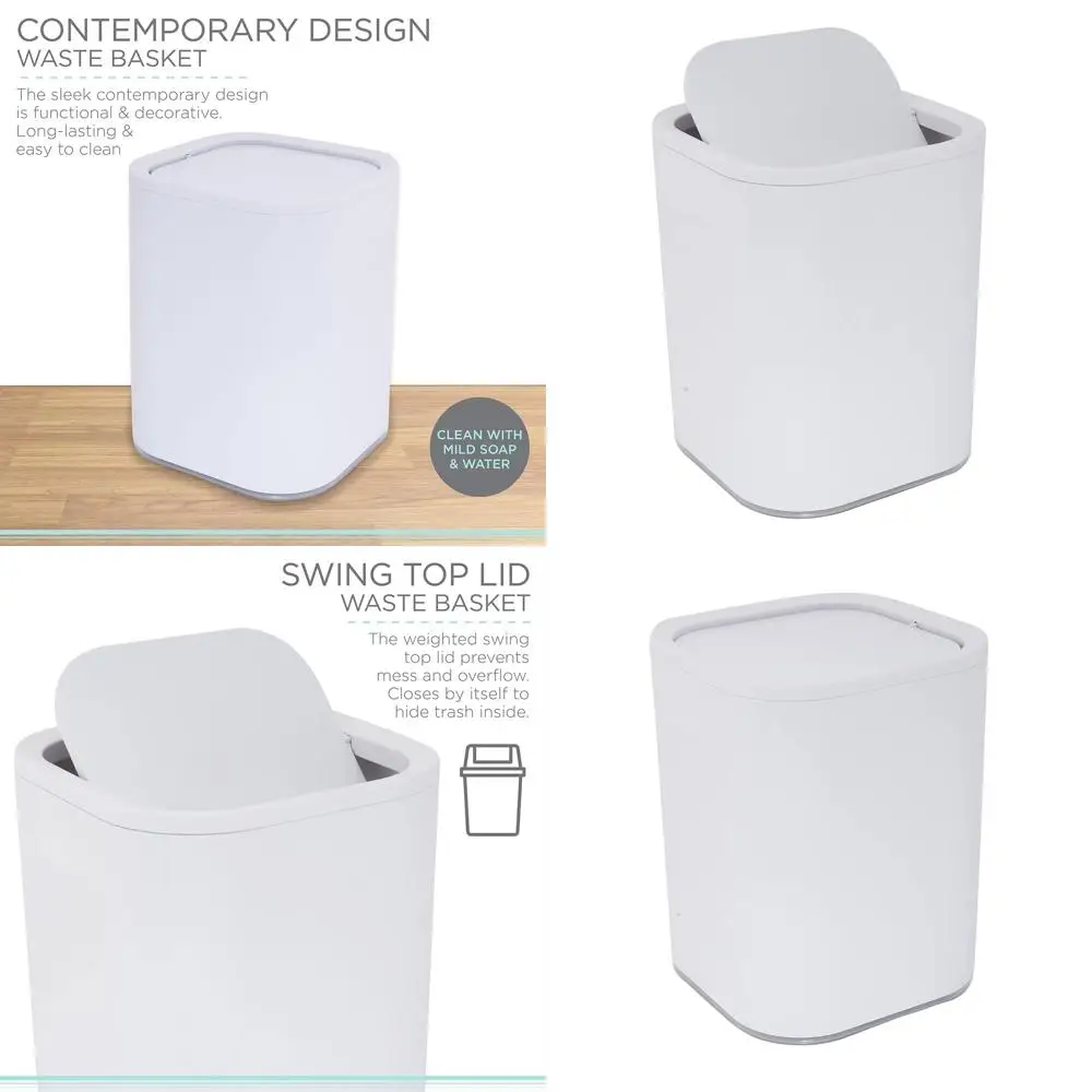 

Белая акриловая корзина для мусора с распашной крышкой, 8 л. | Стильная крышка | Идеально подходит для дома, офиса, общежития