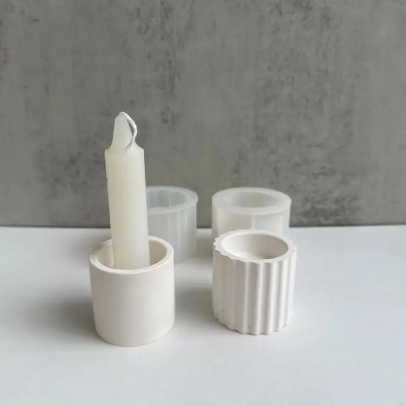 N7MF Stripe Glaze Round Holder Mold for Epoxy Casting Mold for DIY Candlestick