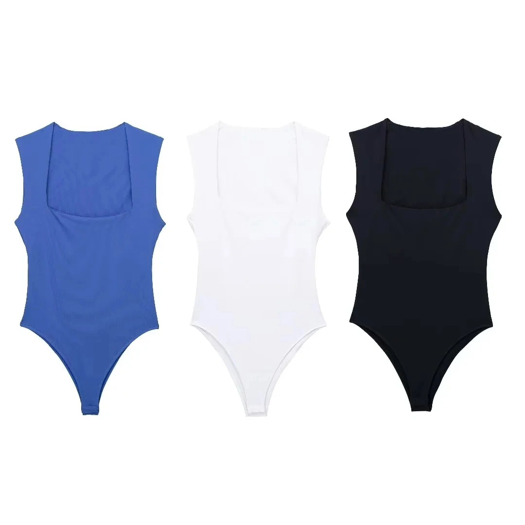 TRAF Black Body Woman Sleeveless White Bodysuit Women Square Neck Summer One Piece Swimsuits Sexy Lingerie Women\'s Bodysuit