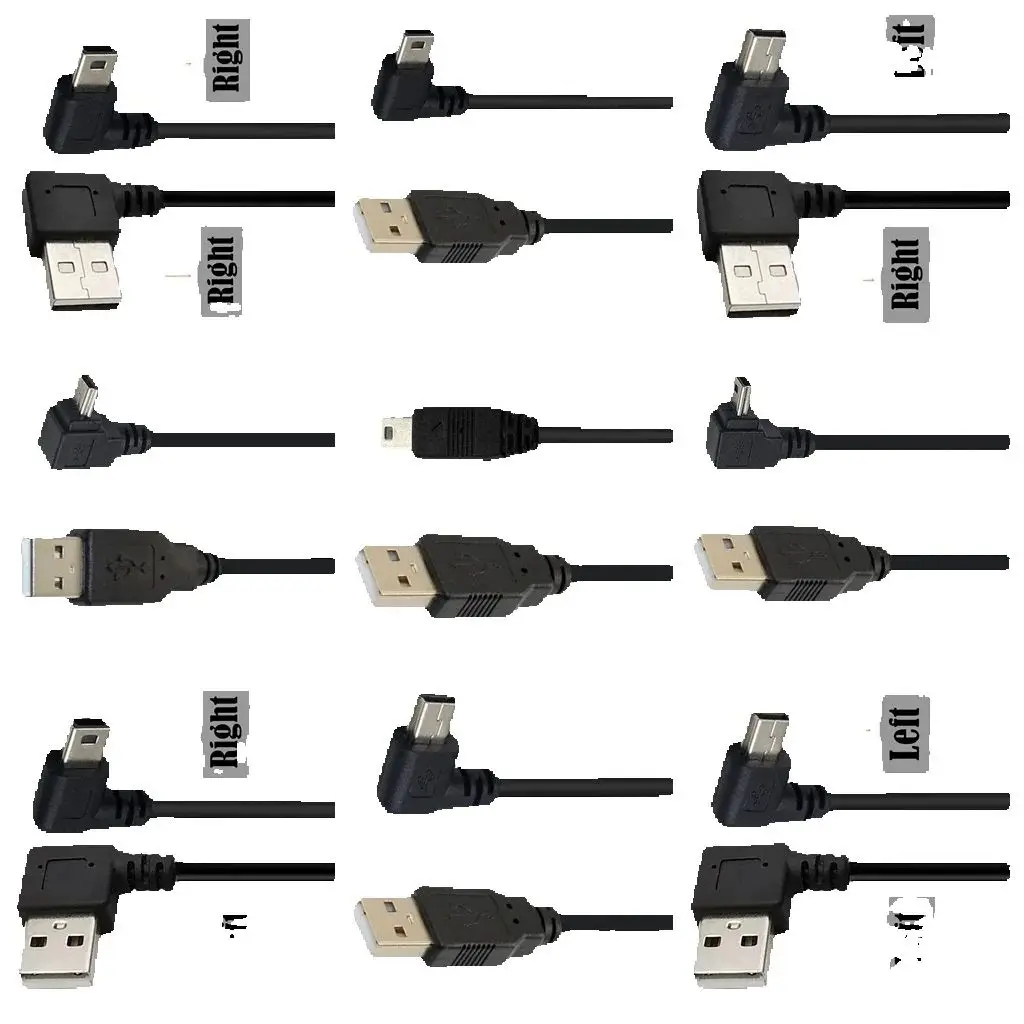 Double 90 Degree Right Angle Mini USB 5 Pin T Port Short USB 2.0 Cable Type a Male to Mini B Fast Charger Data Cable
