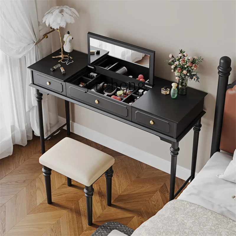 HSN Vintage Flip Dresser Bedroom Black Makeup Desk Computer Desk Integrated Mirror Hidden