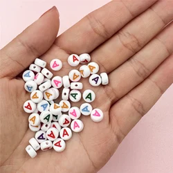 50Pcs/lot 7mm Loose Colorful Letter White Flat Round Beads Jewelry Making DIY For Necklace Bracelet Pendant Wholesale