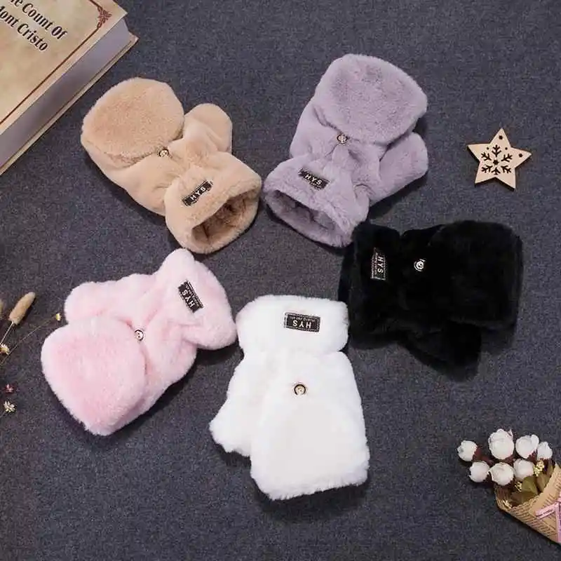 

Korean Style Thickened Flap Cover Plush Half Finger Gloves for Students And Couples Warm Keyboard Design Unisex Winter Gloves