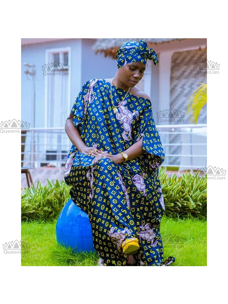 Free Size New Chiffon Super African Dashiki Traditional Party Dress with Scarf for Lady African Print Dresses