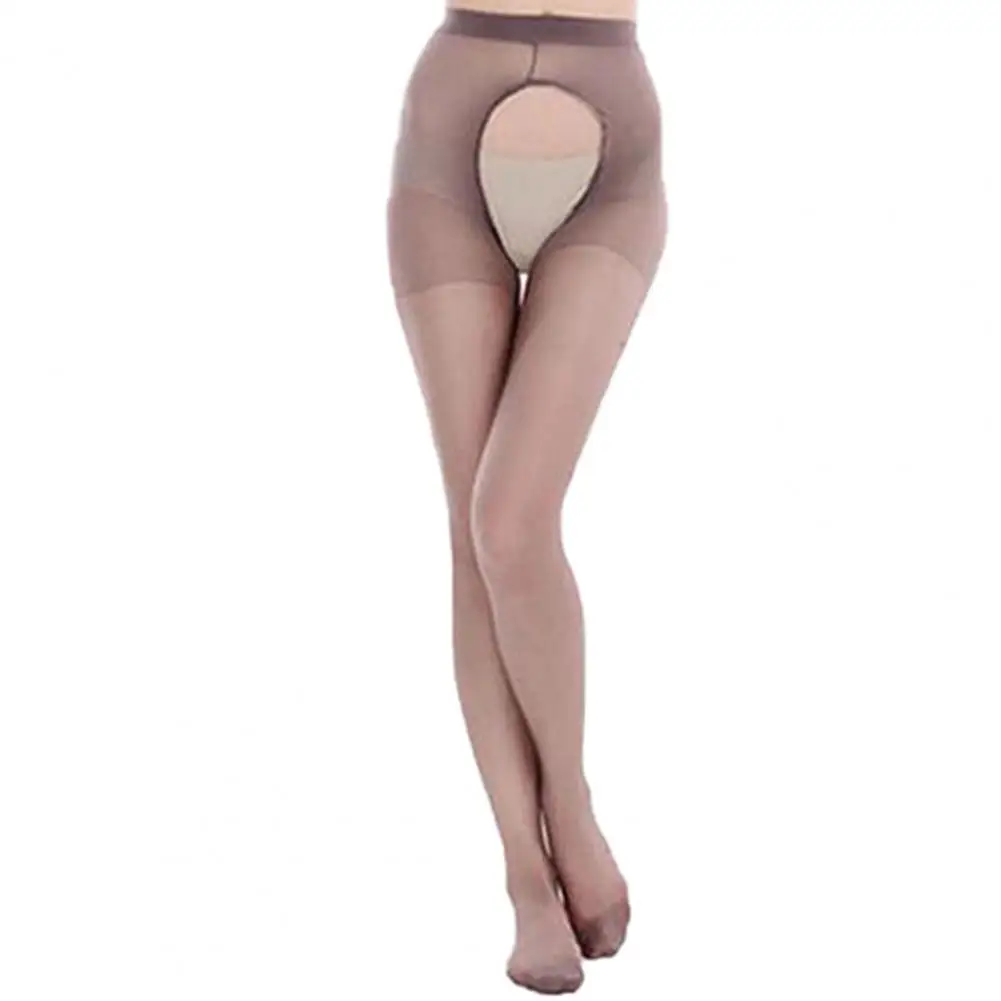 Plus Size Pantyhose Solid Color Crotchless Women Black Stockings Sheer Open Crotch Tights Stockings Leggings