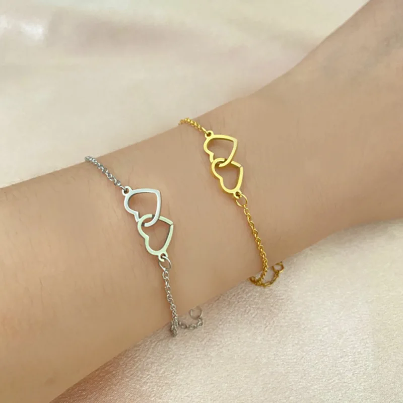 Couple Bracelet Set Heart To Heart Matching Love Jewelry Double Hollow Heart Design Simple Style Gift for Her