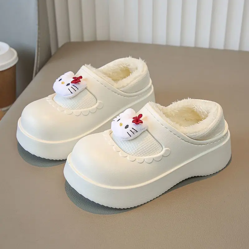 Kawaii مرحبا كيتي لطيف نعال من القطن خريف شتاء المنزل في الهواء الطلق استخدام الصوف مبطن سميكة زلة مقاومة سيليكون وحيد CuteGift #3