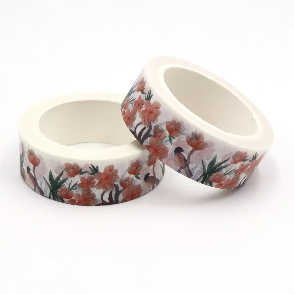 1PC 15mm x 10m Spring Season Bird Flower Floral Scrapbook Paper Masking Adhesive Washi  masking Tape stickers office supplies