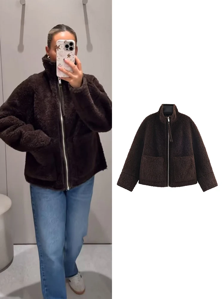 겨울 여성 패션 루즈 퍼 가죽 원피스 코트 가을 신상 터틀넥 칼라 더블 포켓 루즈핏 지퍼 재킷