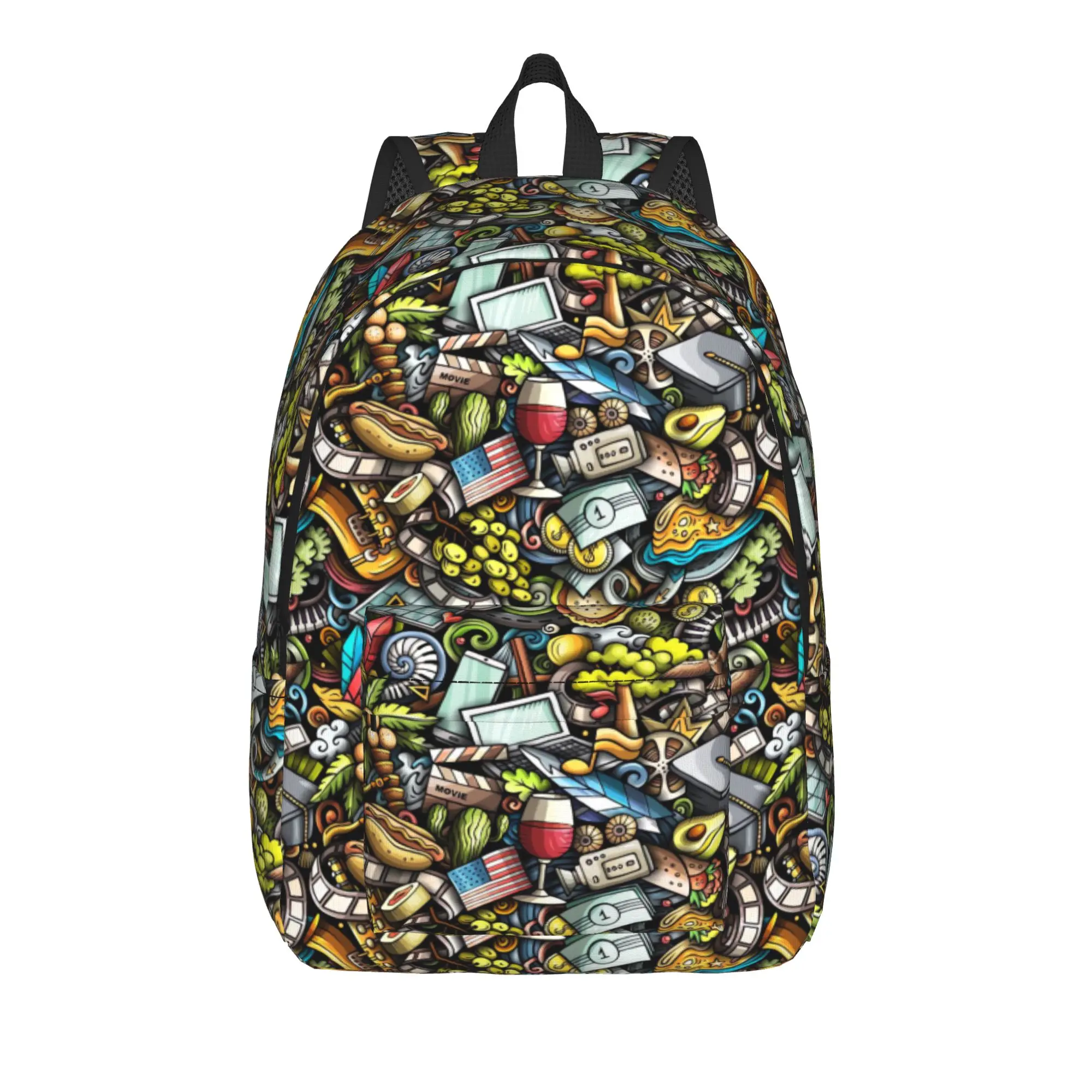 Cartoon Doodles California     Backpack  Cycling Backpacks Teen Aesthetic High School Bags Custom Large Rucksack