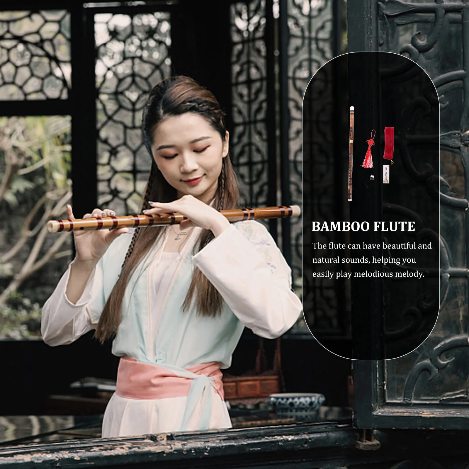 

1 set 1 Set Durable Bamboo Flute Chinese Style For Beginners Students D Tone Portable Lightweight Retro Musical Instrument