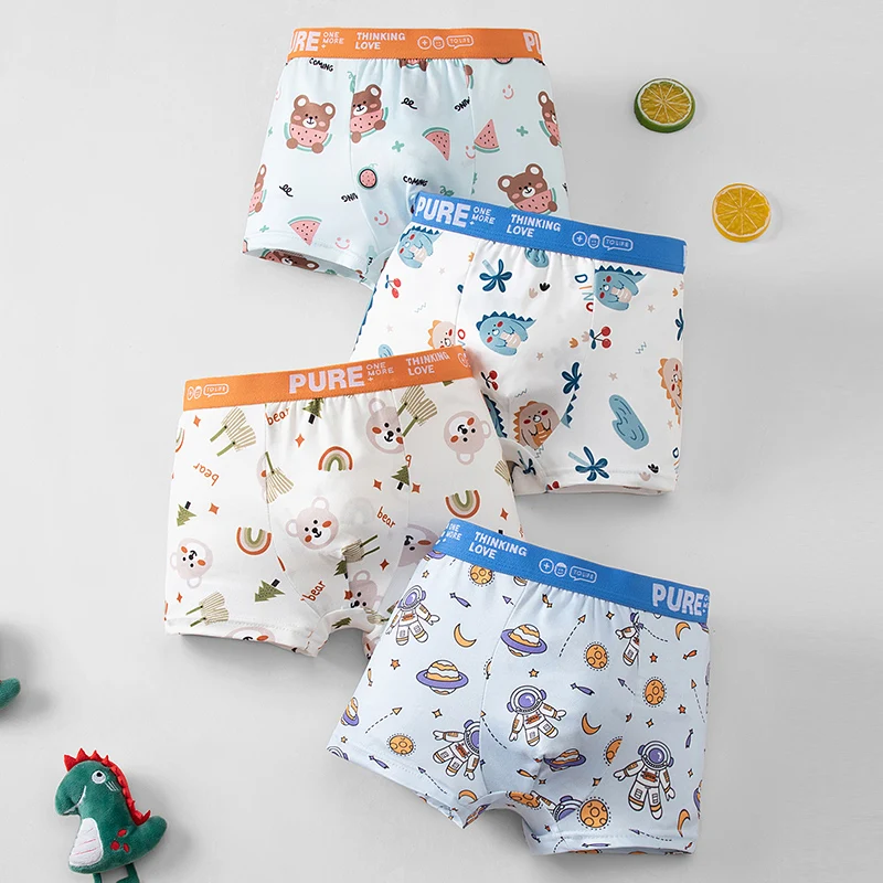 

4-piece Set Of Children's Seasonal Fun Cartoon Underwear Comfortable And Cute Four Cornered Pants Boys' Sports Base Home Shorts