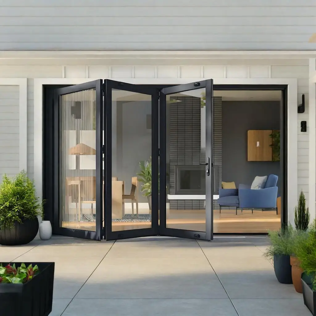 

Sixinalu Accordion Folding Doors Front Exterior Interior Sliding Doors Aluminum Double Glass Panel Garden Home Decor Custom