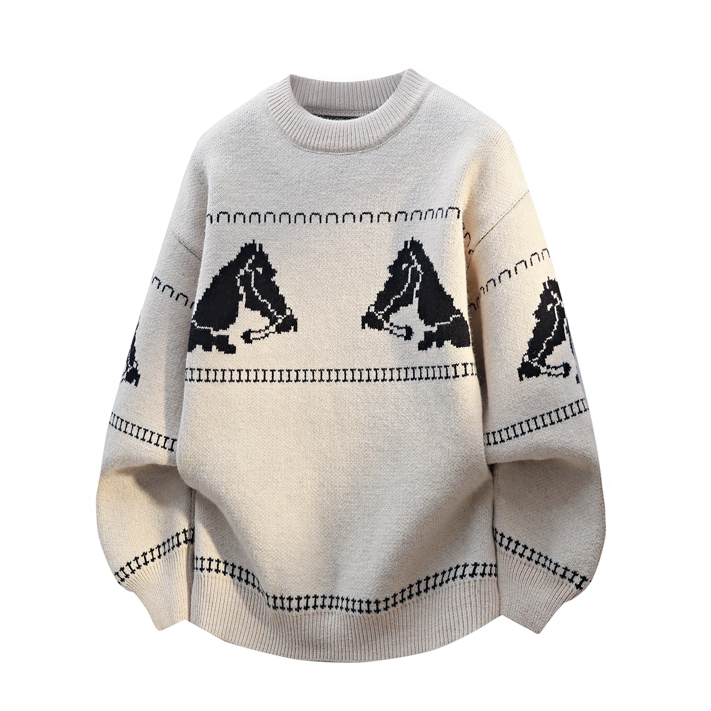 

Мужской вязаный свитер на зиму 2025 года, круглый вырез, свободный крой, теплый, из шерстяного материала, лимитированная серия, базовая модель