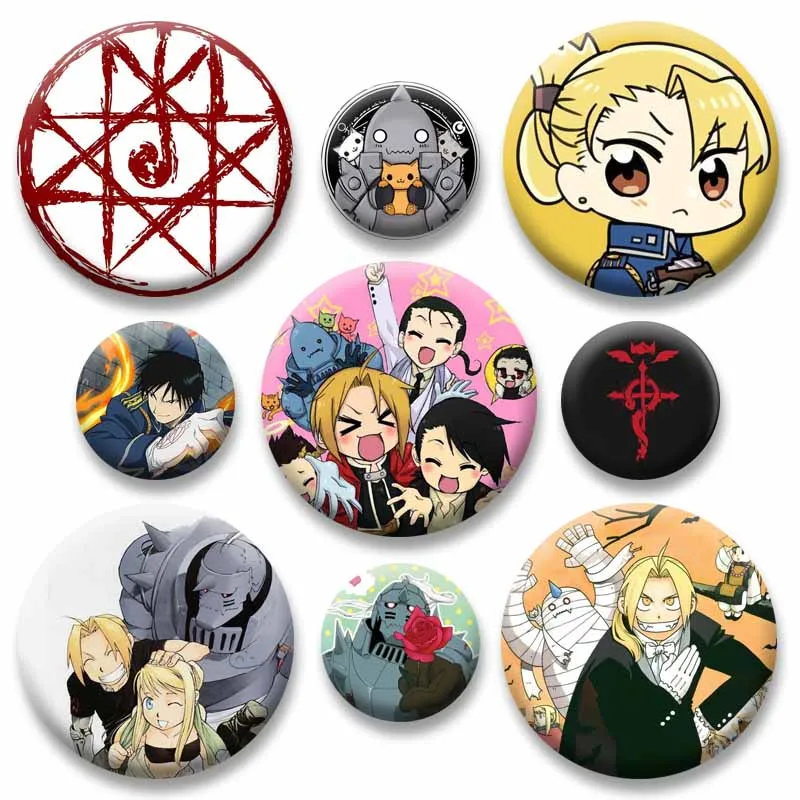 Edward Elric Alphonse Cartoon Badges Anime Fullmetal Alchemist Enamel Pins Manga Round Brooch for Backpack Clothing Jewelry Gift