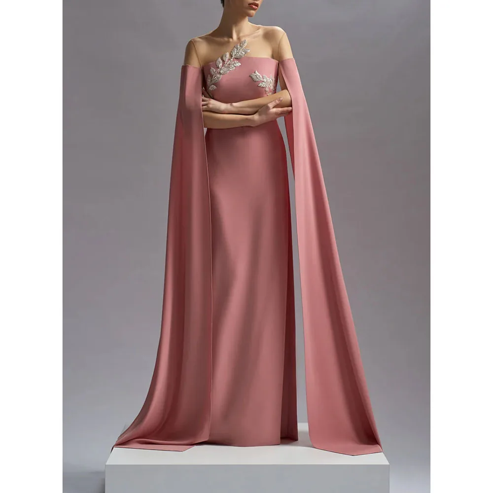 

Customized Simple Elegant Evening Dresses Strapless Shawl Appliques Long A-Line Prom Dresses Floor Length Cocktail Praty Dresses
