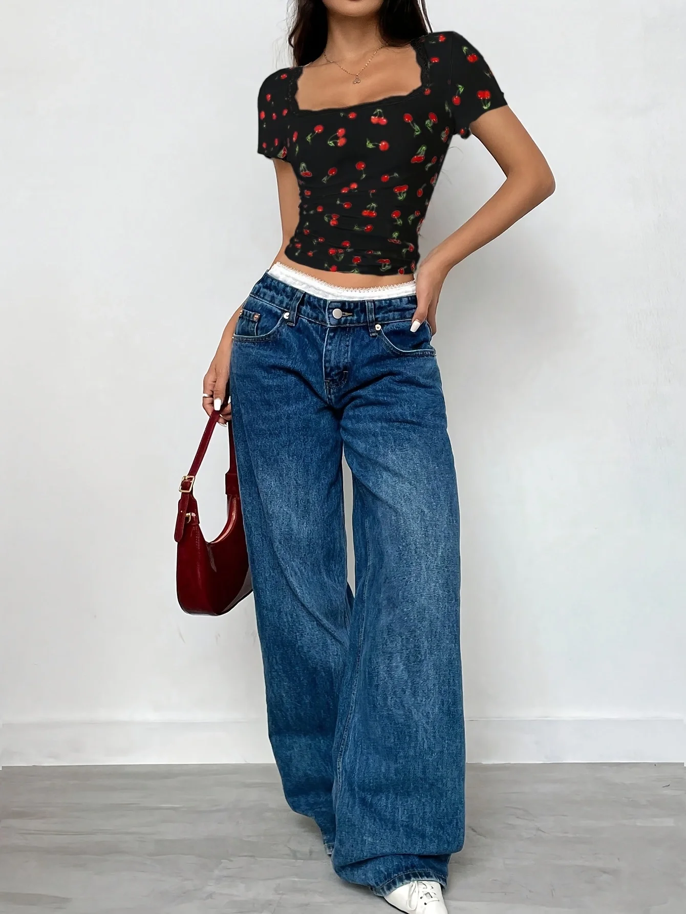 Tops para mujer Rockabilly Y2K Camiseta de manga corta con estampado floral y ribete de encaje con botones en la parte delantera Camisa corta informal con hombros descubiertos Blusa vintage