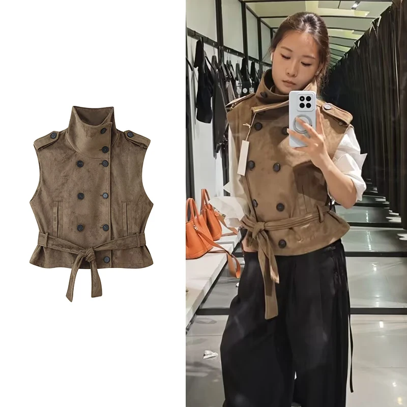 Vests Jackets Women's Autumn 2026 New Chic Women's Retro Short Turtleneck Warm Coats Vest Street Fashion Youth Autumn Jackets