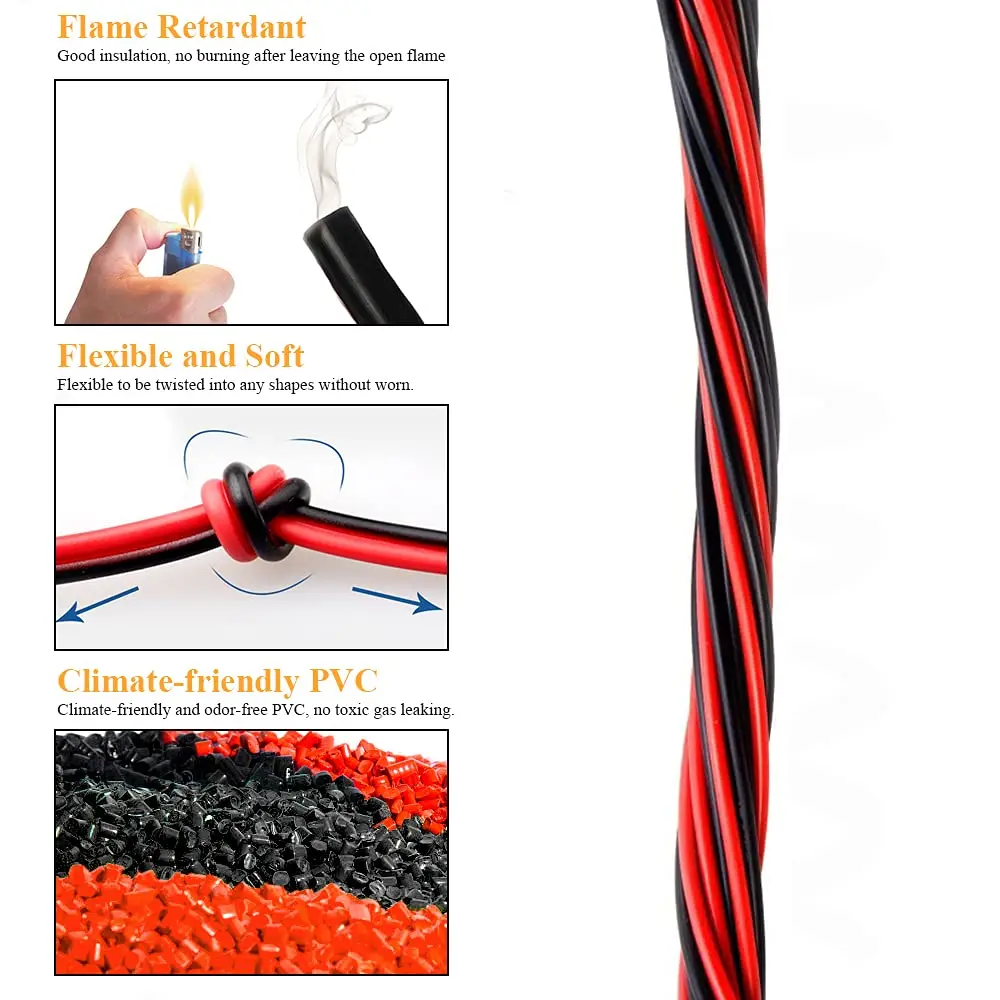 2-50m UL2468 Red Black 2Pin Wire 30 28 26 24 22 20 18 16AWG Electronic Speaker Audio Cable For LED Car Audio 12V JST Connector