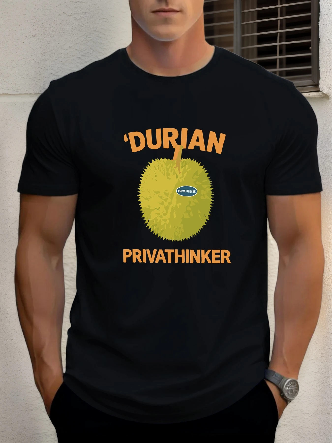 

Men's cotton T-shirt, summer round neck short sleeves, durian printed breathable street clothing fashionable cool T-shirt