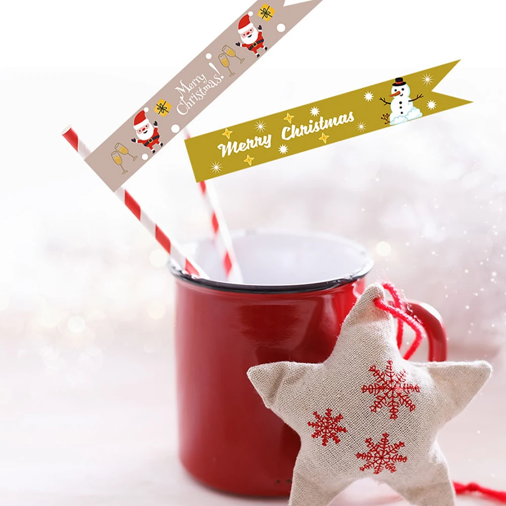 

1Set Christmas Straw Stickers Xmas Themed Decorative Party Sticker Adhesive Decal DIY for Greeting Cards Candy Bags Scrapbook