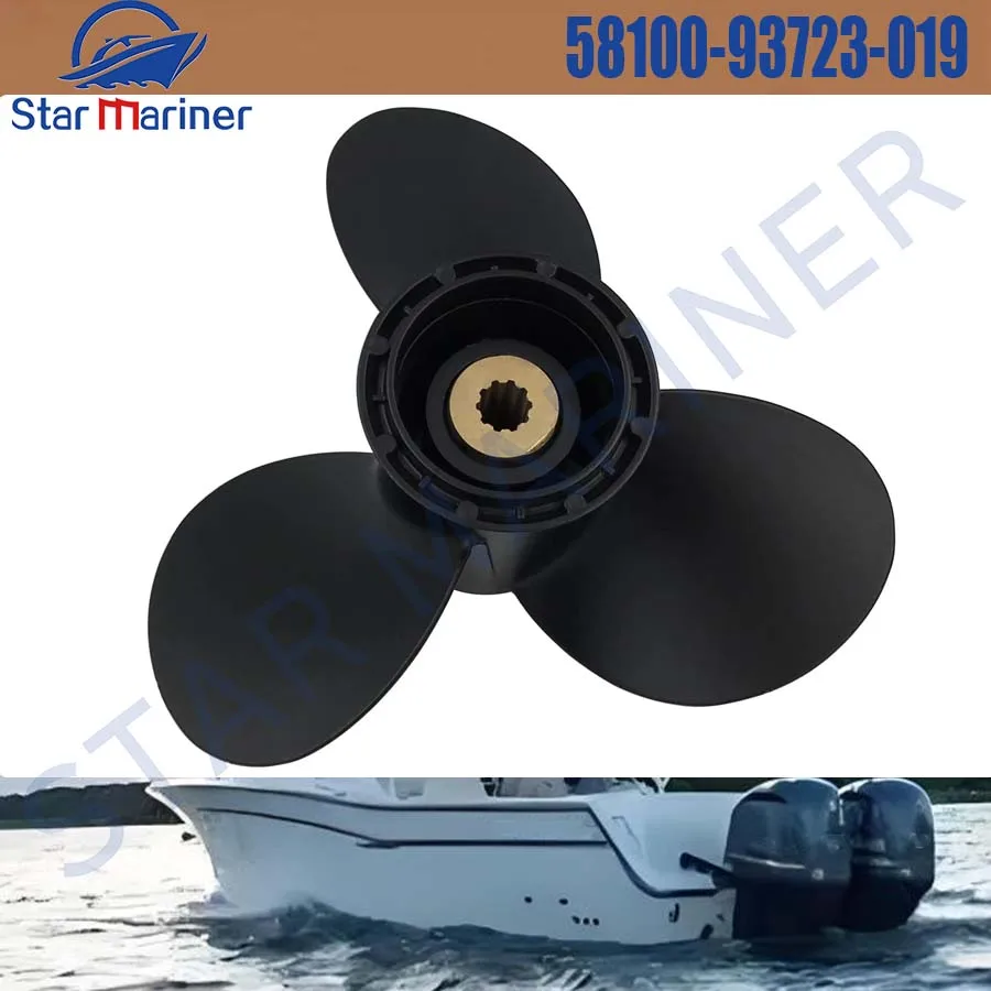 

Outboard Engine Propeller 9 1/4 X 9 58100-93723-019 for Suzuki 8HP-20Hp Aluminum Alloy 3 Blade Black 10 Spline Tooth R Rotation