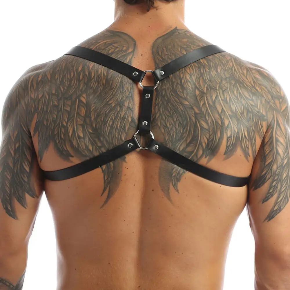 Gay Rave Harness Mens PU Leather Double Shoulder Buckles Sexual Body Chest Harness Belt For Adult Sex Cosplay Halloween Party