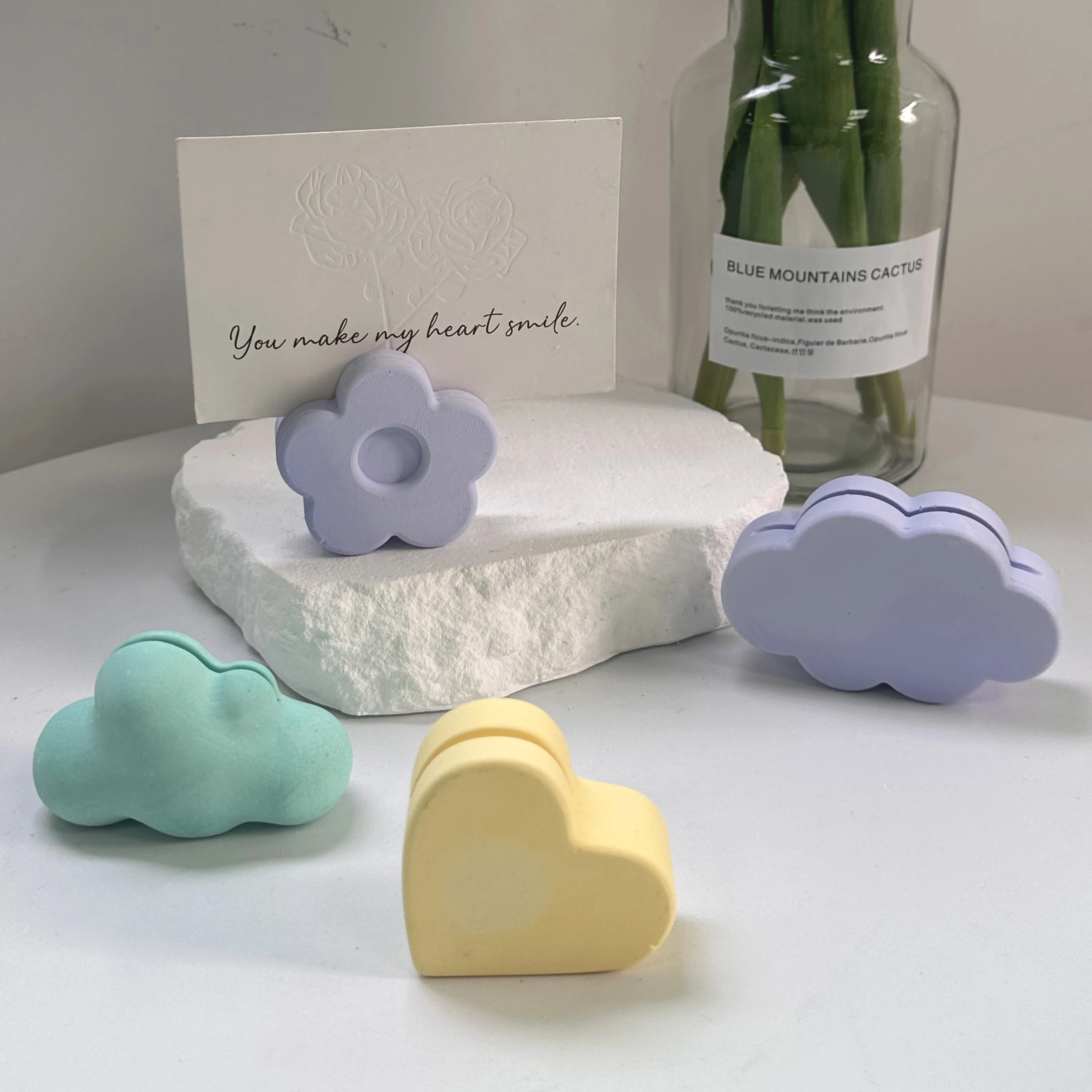 Love Business Card Holder Note Holder Silicone Mold DIY Gypsum Decoration Heart Flowers Clouds Mold Convenience Clip Resin Mold