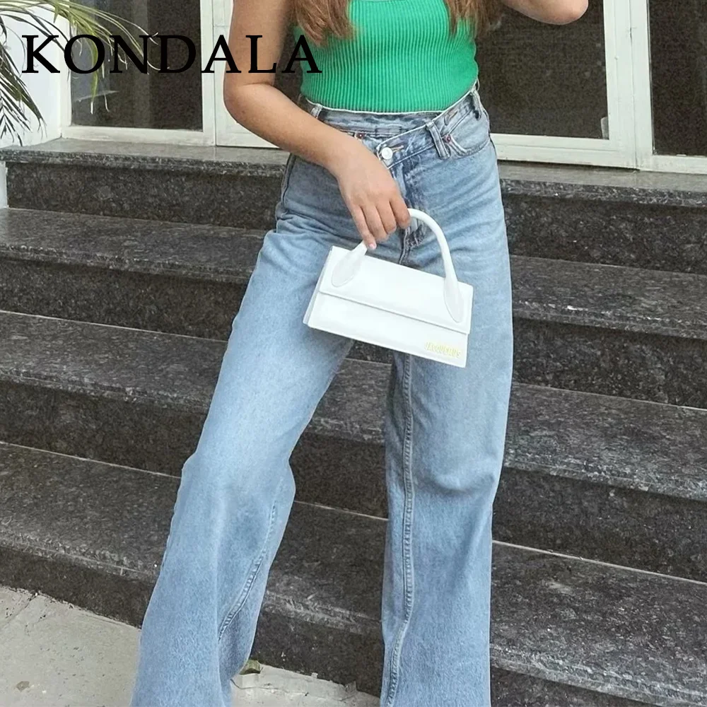 

KONDALA 2025 Fall Winter Casual Women Jeans Fashion Streetwear Vintage Pockets Tierred High Waist Chic Ladies Long Denim Pants