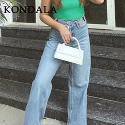 KONDALA 2026 Spring Summer Casual Women Jeans Fashion Streetwear Vintage Pockets Tierred High Waist Chic Ladies Long Denim Pants