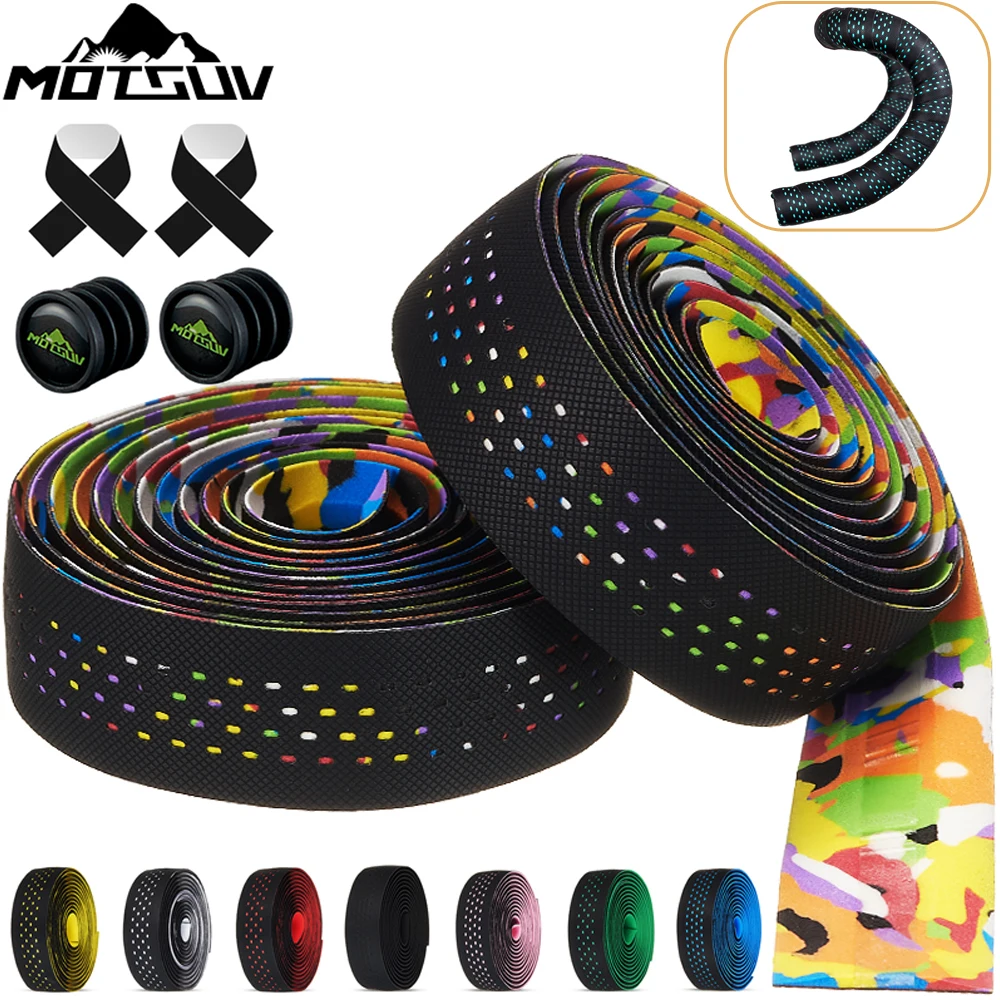 MOTSUV Soft Road Bike Bicycle Handlebar Cork EVA PU Bar Tape Professional Cycling Damping Anti-Vibration Wrap With 2 Bar Plug