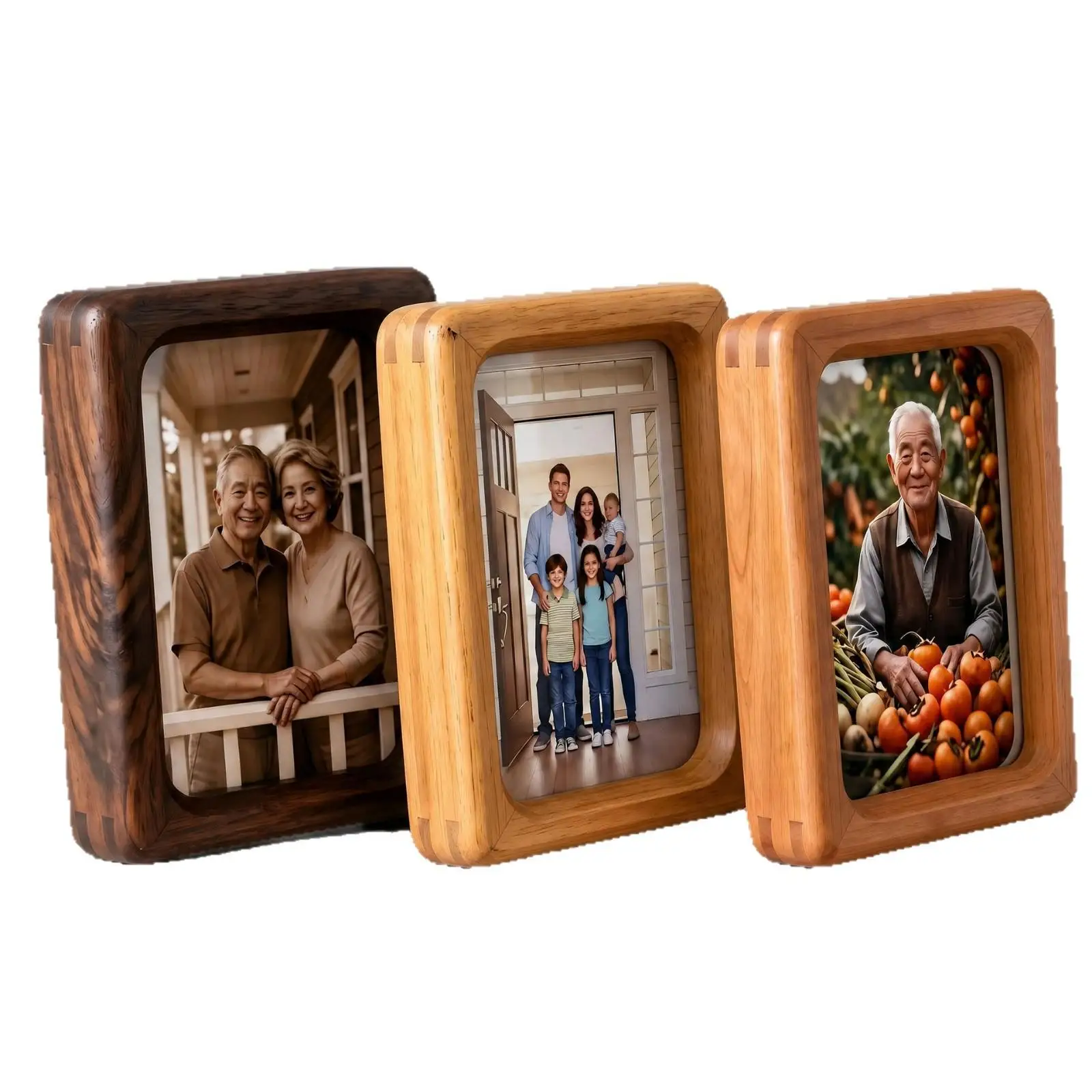 3/4/5 Inch Magnetic Photo Frame Display Stand, Walnut Color Wooden Photo Frame,blank Frame For ID Photos Magnetic Fridge Sticker