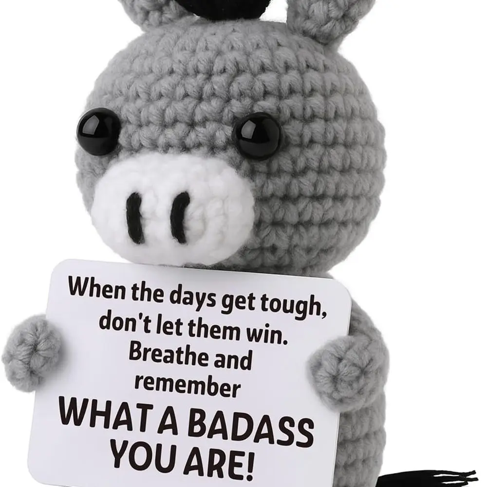 

Funny Positive Badass Donkey Crochet Plush, Christmas Stocking Stuffer Motivational Gift for Coworkers, Best Friends – Emotional