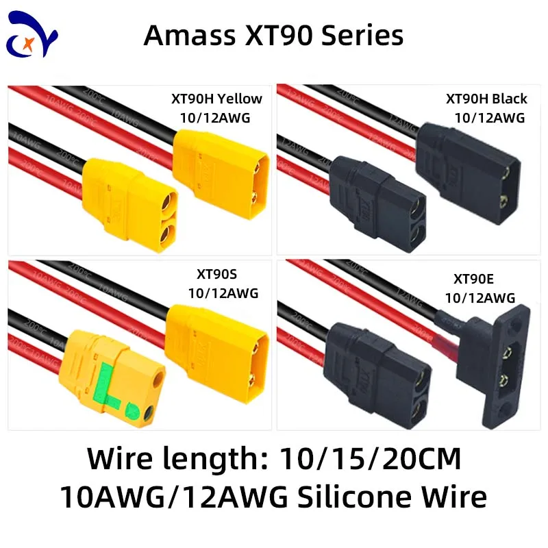 Amass XT90H/XT90S/XT90E Male and Female with 10/12 Gauge Silicone Cable Aviation Plug with Wire